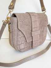 Load image into Gallery viewer, Carlotta Croc-Embossed Suede Saddle Bag | Taupe