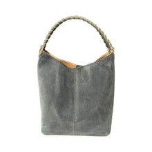 Cargar imagen en el visor de la galería, Giulia Braided-Handle Suede Bucket Bag | Sage