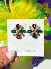 Cargar imagen en el visor de la galería, Mardi Gras Crystal Fleur Earrings