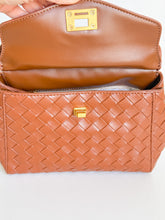 Load image into Gallery viewer, Alessa Woven Leather Top-Handle Bag | Cognac