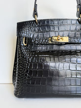 Load image into Gallery viewer, Carmina Croc-Embossed Kelly-Style Bag | Black