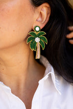 Load image into Gallery viewer, Green Palm Tree Beaded Earrings