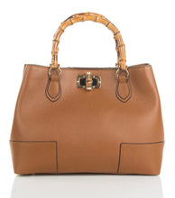 Load image into Gallery viewer, Bianca Bamboo-Handle Leather Tote Handbag| Cognac