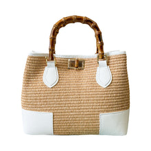 Load image into Gallery viewer, Bamboo Handle Raffia Handbag | White