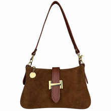 Load image into Gallery viewer, Honore Shoulder Suede H Handbag | Chocolate