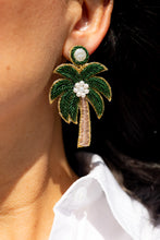 Load image into Gallery viewer, Green Palm Tree Beaded Earrings
