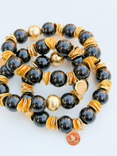 Cargar imagen en el visor de la galería, Black Obsidian and Gold Beads Bracelet | 12mm