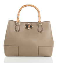 Load image into Gallery viewer, Bianca Bamboo-Handle Leather Tote Handbag| Taupe