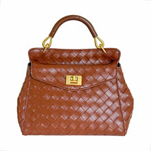 Load image into Gallery viewer, Alessa Woven Leather Top-Handle Bag | Cognac