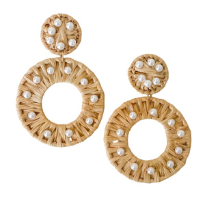 Round Raffia Earrings embellished with Pearls