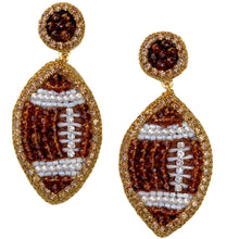 Load image into Gallery viewer, Brown Beaded GameDay Football Earrings