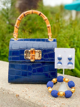 Load image into Gallery viewer, Gisele Bamboo Handle Handbag | Navy Blue