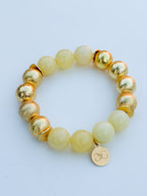 Load image into Gallery viewer, Butter Yellow Jade and Gold Beads Bracelet | 12mm