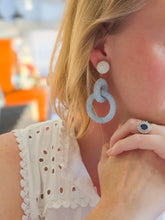Load image into Gallery viewer, Nantucket Raffia Earrings | Carolina Blue & White