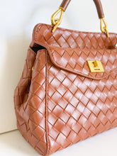 Load image into Gallery viewer, Alessa Woven Leather Top-Handle Bag | Cognac