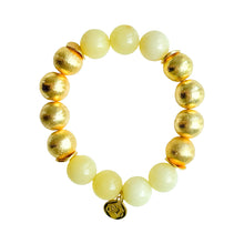Load image into Gallery viewer, Butter Yellow Jade and Gold Beads Bracelet | 12mm