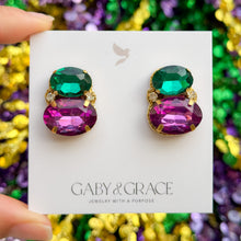 Load image into Gallery viewer, Clara Crystal Stud Earrings | Emerald & Violet