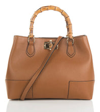 Load image into Gallery viewer, Bianca Bamboo-Handle Leather Tote Handbag| Cognac