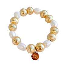 Charger l'image dans la galerie, Freshwater Pearl & Brushed Gold Beaded Stretch Bracelet