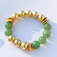 Load image into Gallery viewer, Green Aventurine & Brushed Gold Beaded Stretch Bracelet