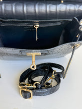 Load image into Gallery viewer, Carmina Croc-Embossed Kelly-Style Bag | Black