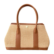 Cargar imagen en el visor de la galería, Amèlia Raffia and Leather Handbag | Brown