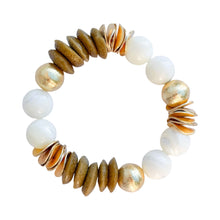 Load image into Gallery viewer, Mother of Pearl, Brown Ashanti Beads & Brushed Gold Beaded Stretch Bracelet