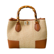 Load image into Gallery viewer, Bamboo Handle Raffia Handbag | Brown