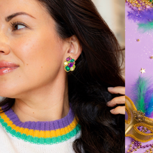 Load image into Gallery viewer, Eva Crystal Cluster Earrings | Mardi Gras Edition