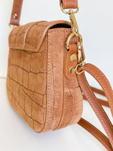 Load image into Gallery viewer, Carlotta Croc-Embossed Suede Saddle Bag | Camel
