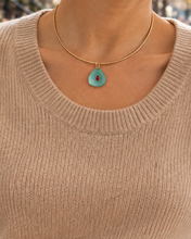 Load image into Gallery viewer, Gold Wire Choker – Mint Green Stone and Ruby Red Crystal Droplet Necklace