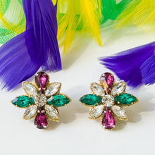 Cargar imagen en el visor de la galería, Mardi Gras Crystal Fleur Earrings