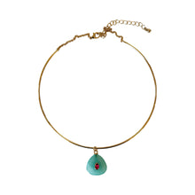 Load image into Gallery viewer, Gold Wire Choker – Mint Green Stone and Ruby Red Crystal Droplet Necklace