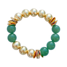 Load image into Gallery viewer, Green Aventurine & Brushed Gold Beaded Stretch Bracelet