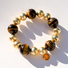 Load image into Gallery viewer, Large Tiger's Eye & Brushed Gold Beaded Stretch Bracelet