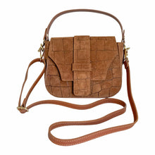 Load image into Gallery viewer, Carlotta Croc-Embossed Suede Saddle Bag | Camel