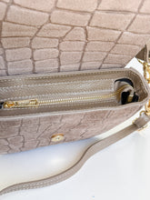 Load image into Gallery viewer, Carlotta Croc-Embossed Suede Saddle Bag | Taupe