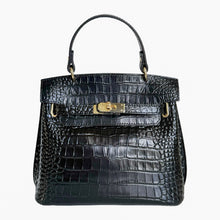 Load image into Gallery viewer, Carmina Croc-Embossed Kelly-Style Bag | Black