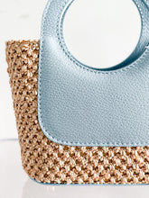 Load image into Gallery viewer, Arianna Petite Raffia and Leather Handbag | Light Blue