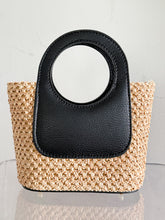 Charger l'image dans la galerie, Arianna Raffia and Leather Handbag | Black