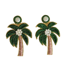 Load image into Gallery viewer, Green Palm Tree Beaded Earrings