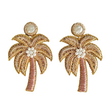 Load image into Gallery viewer, Gold Palm Tree Beaded Earrings