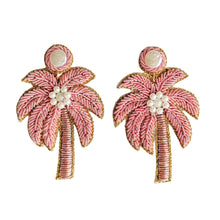 Load image into Gallery viewer, Pink Palm Tree Beaded Earrings