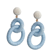 Load image into Gallery viewer, Nantucket Raffia Earrings | Carolina Blue & White