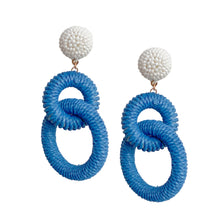 Load image into Gallery viewer, Nantucket Raffia Earrings | Denim Blue & White | Pre-order