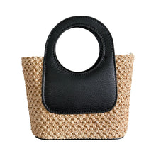 Charger l'image dans la galerie, Arianna Raffia and Leather Handbag | Black