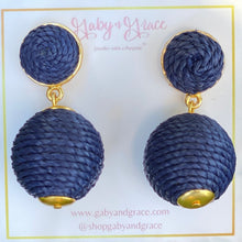 Load image into Gallery viewer, Lantern Raffia Earrings | Navy Blue