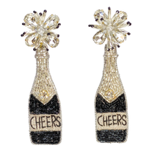 Load image into Gallery viewer, NYE Black and Silver CHEERS Champagne Bottle Earrings - LAST PAIR!