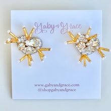 Load image into Gallery viewer, Dainty Starburst Heart Stud Earrings | Clear