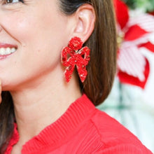 Load image into Gallery viewer, Hayley Beaded Bow Earrings | Red